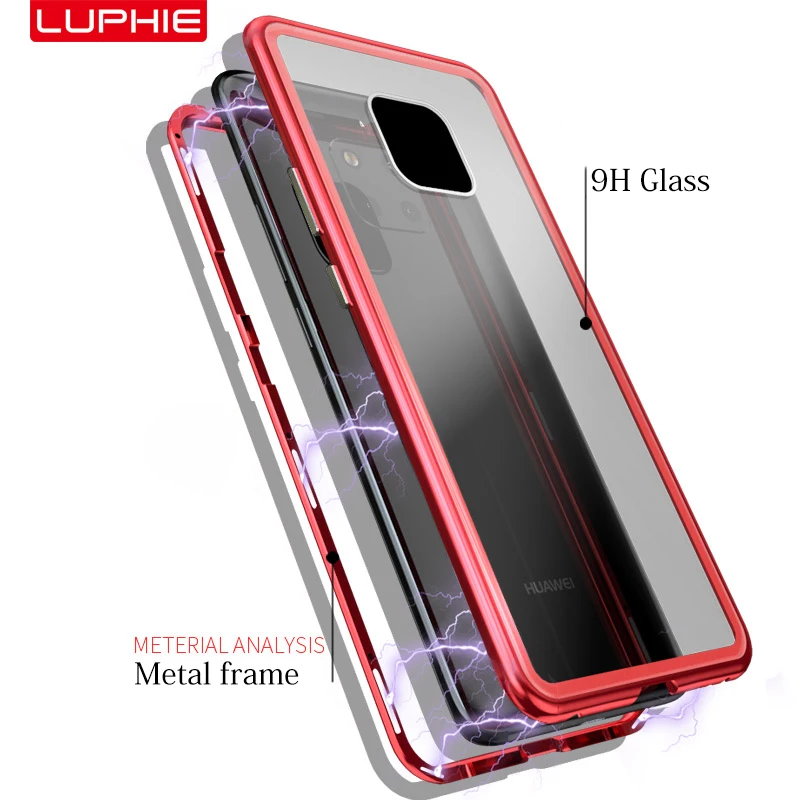 Magnetic Adsorption Case for Huawei P30 P20 Mate 20 Pro Transparent Glass Back Cover Metal Frame Bupmer Protective Coque |