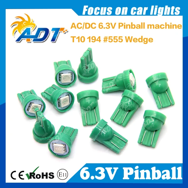 

100 Piece Non Flickering T10 194 W5W Pinball led 555 6.3V AC/DC 5050SMD Green For Stern Pinball Game Machine