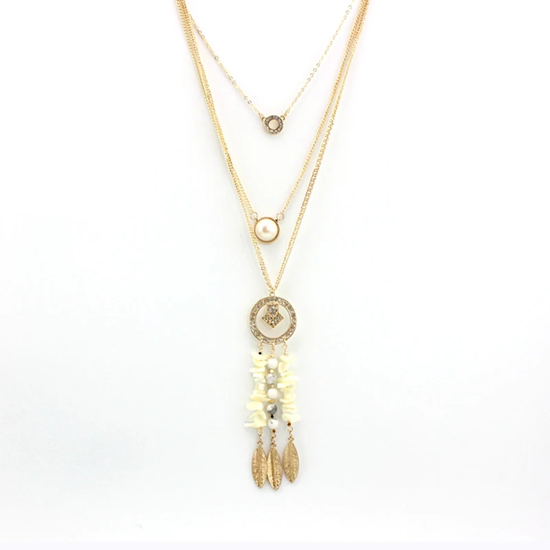 Подвеска с кисточками и кристаллами многослойное ожерелье искусственным