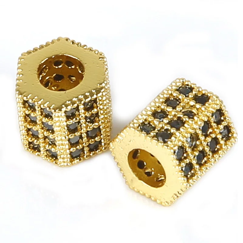 Gold Модный металлический латунный микро проложенный Кристалл CZ Геометрическая Корона Леопард шлем Череп Круглый космический Бисер для изготовления ювелирных изделий DIY браслет - Цвет: Gold