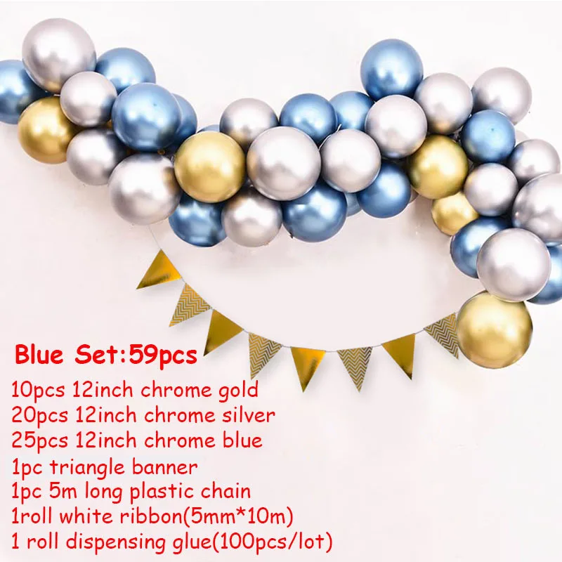 blue set 59 шт./компл. хром металлический золотистый воздушный шарик в арочный комплект латексных воздушных шаров с Свадебная вечеринка гирлянда шар Baby Shower поставки фон Настенный декор - Цвет: blue set