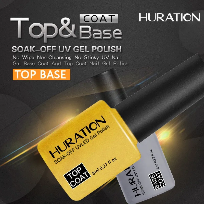 Huration Top and Base Coat Seal Gel Nail Polish Art 8ML Gel Varnish Soak Off Base Top Transparent Color Professional Gel Lacquer