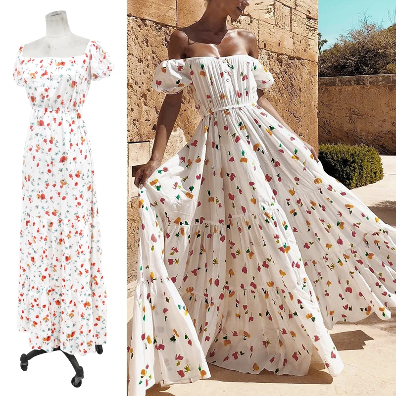 Пляжное платье сарафан женское длинное цветочное Макси Boho летнее повседневное