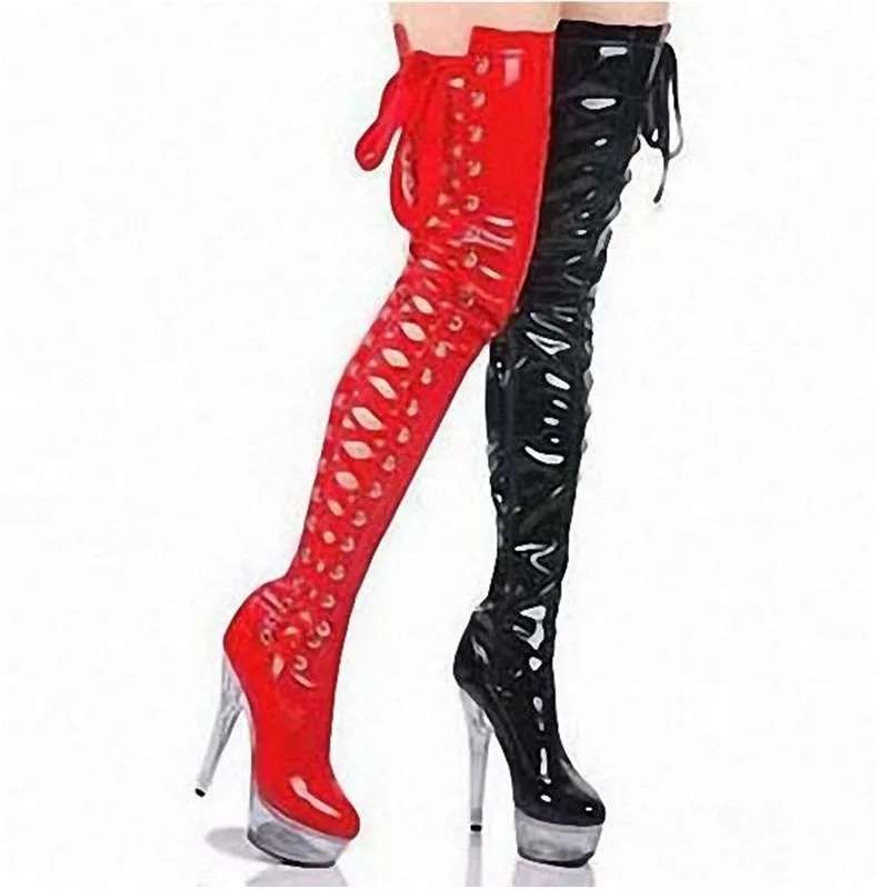 New High Quality Over Knee Boots Girls Lace Up Fashion Women's Boots 15cm Stiletto Heels Hot Sale Women's Shoes 35-46