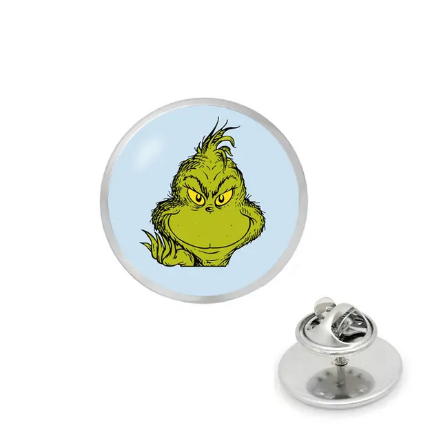 X25-11 Популярная брошь Grinch на булавке, стеклянная круглая брошь с животными Grinch, аниме, ювелирные изделия, Детский Рождественский подарок, Мстители; - Окраска металла: X25-11