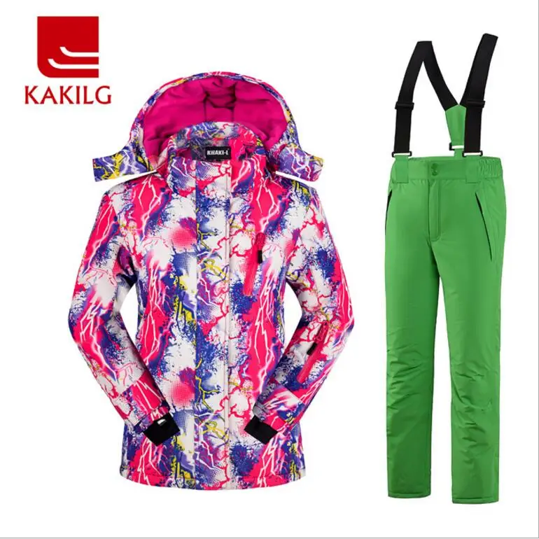 2017 дети Обувь для девочек лыжная куртка + брюки ветрозащитные Водонепроницаемый