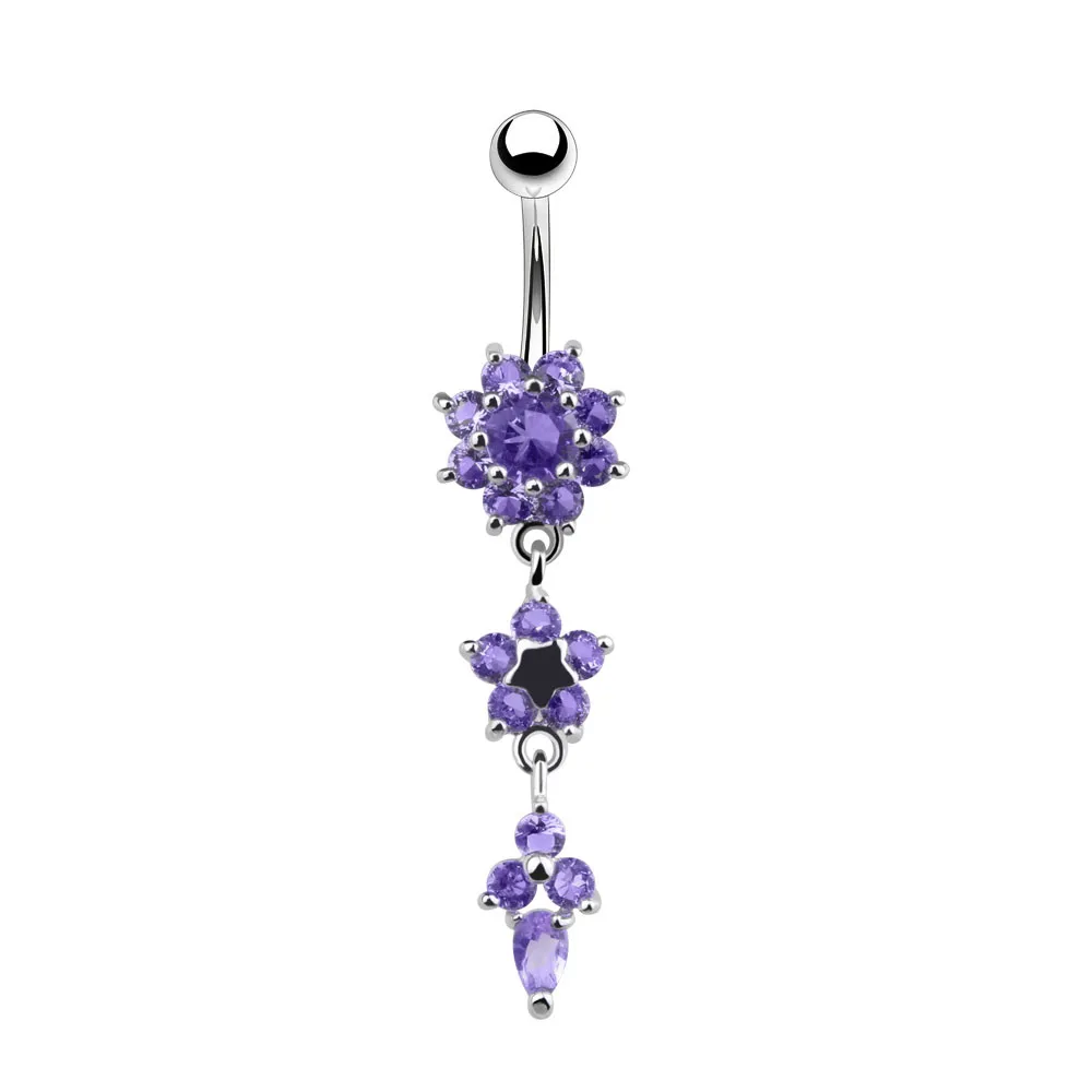 purple Горячее предложение, сексуальные свисающие кольца для пупка, 10 цветов, пирсинг в виде цветка пупка, женские серьги, пирсинг, ювелирные изделия для тела из нержавеющей стали - Окраска металла: purple