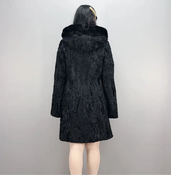 Натуральное меховое пальто Karakul, меховое пальто с капюшоном, длинное женское зимнее пальто QD. YISHANG