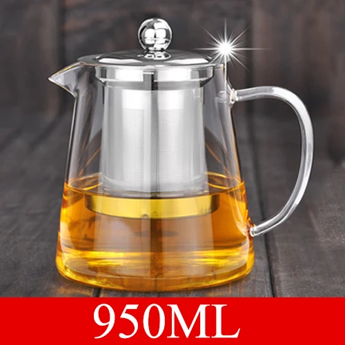 950ml 450 мл-950 мл хороший прозрачный боросиликатный стеклянный чайник с 304 нержавеющим стальным ситечком для заваривания тепла зеленый чайник Набор инструментов чайник - Цвет: 950ml