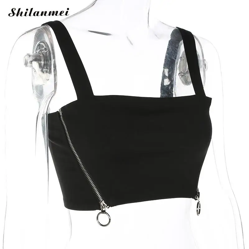 Летом 2018 черный тонкий boat neck Tank Топы укороченные Feminino дамы эластичная рубашка