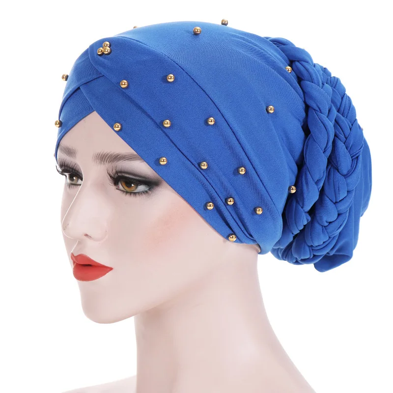 

Muslim Women Elastic Bead Cross Cotton Braid Turban Hat Scarf Chemo Beanies Cap Headwear Head Wrap Hair Accessories