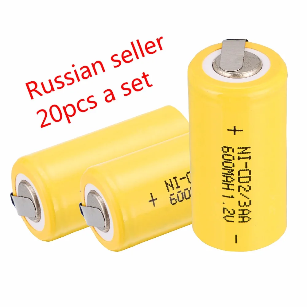 Российский продавец! Низкая цена 20 шт. 2/3AA Ni Cd 1 2 в перезаряжаемые батареи NiCd 600