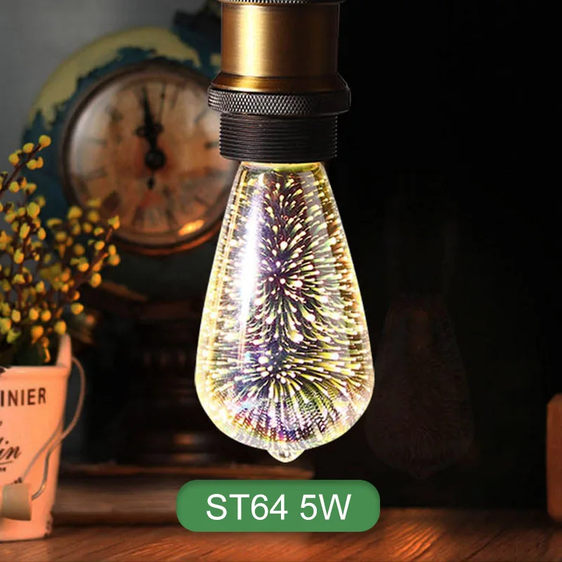 5W ST64 3D Bulb Kaguyahime, 3D светодиодный светильник в виде звезды, декоративная лампа Эдисона E27 ST64 A60 G80 G95, светодиодный светильник, 220 В, Серебряное Стекло, лампа для праздников и вечеринок - Испускаемый цвет: 5W ST64 3D Bulb