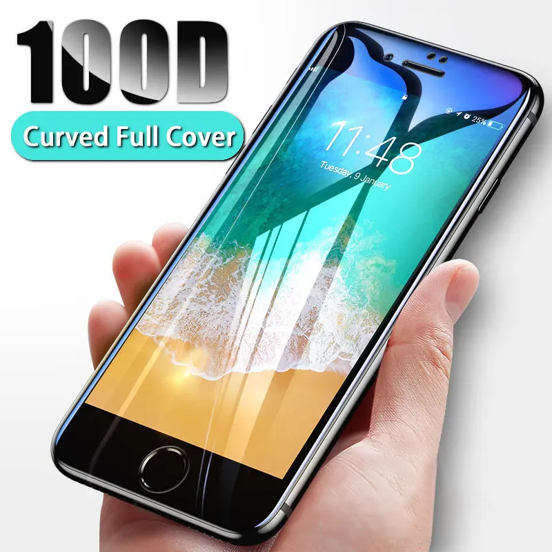 100D изогнутое полное покрытие защитное стекло на iPhone 6 7 8 6s Plus закаленное для 5S SE 5 X