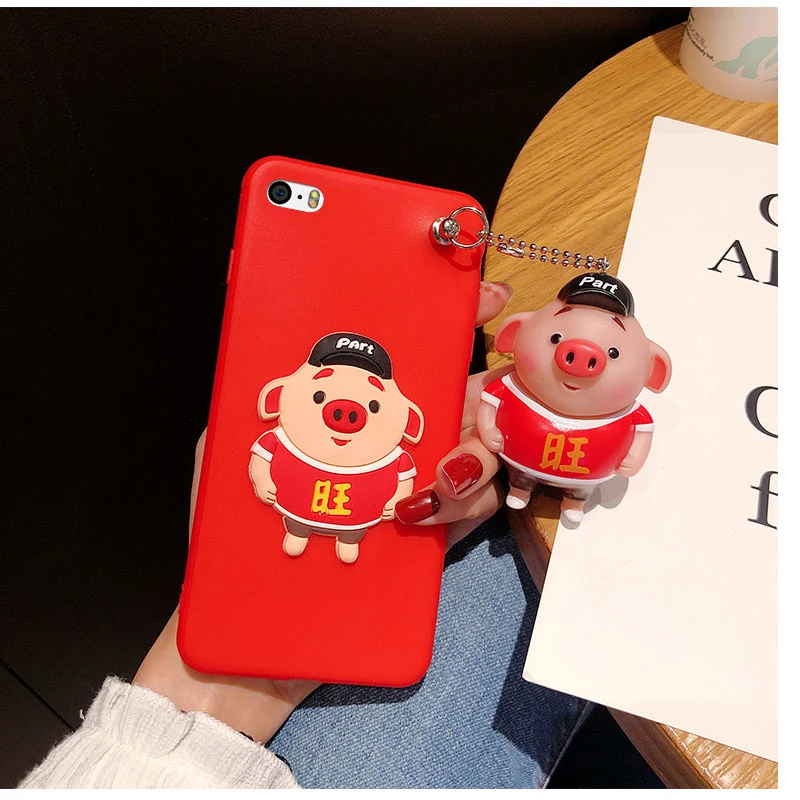 Чехол для iPhone X Красный новогодний чехол со Свинкой 5/5S/se 6 S мягкий 7/8 + ремешок