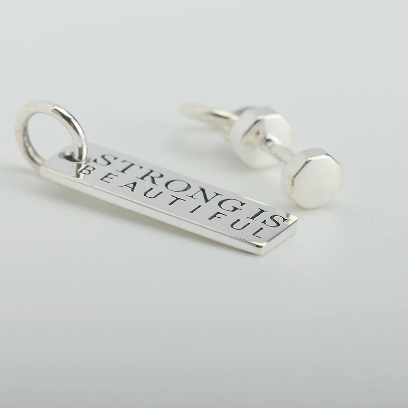 Фитнес ювелирные изделия 925 стерлинговое серебро подвеска бирка и гантеля