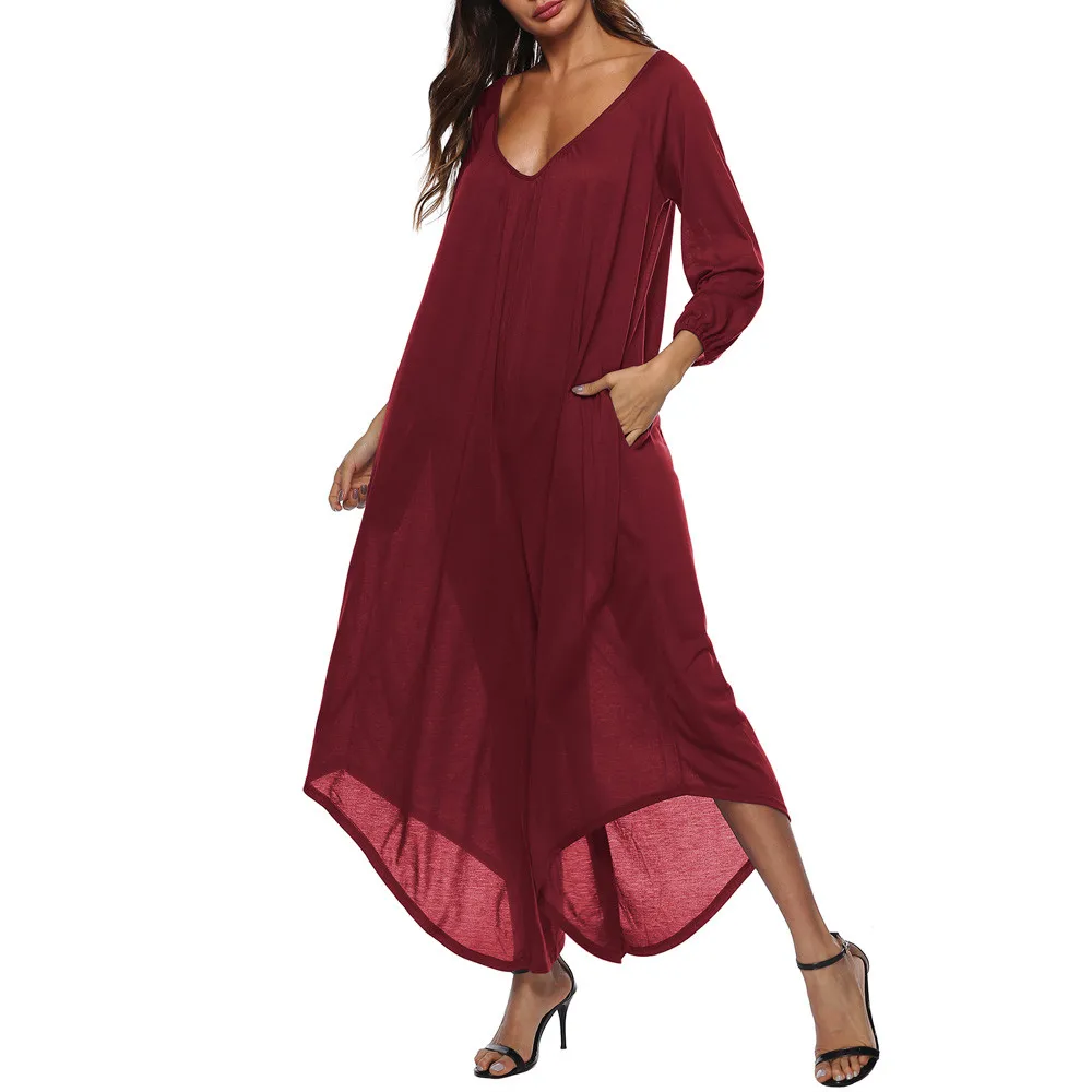 Женский комбинезон женский осенний длинный рукав v образный вырез открытая спина