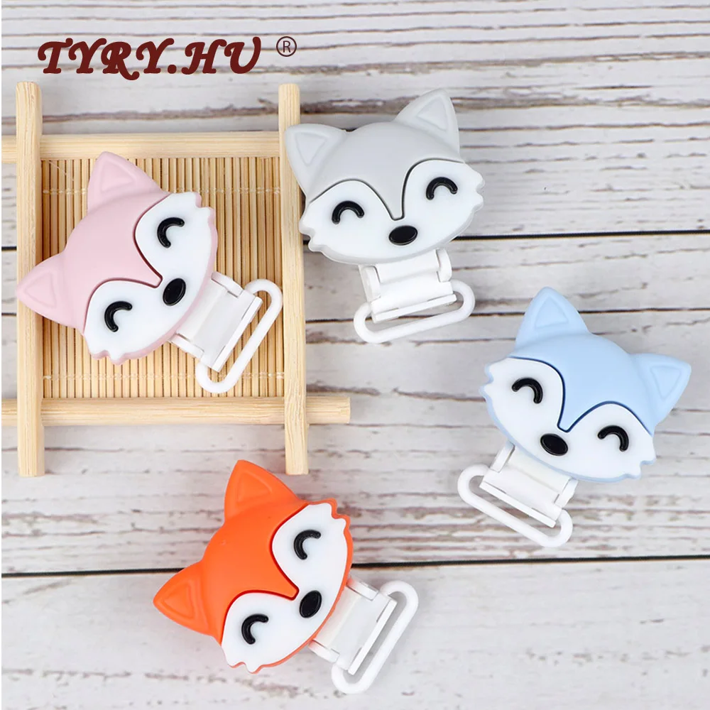TYRY.HU 1pc fox Pacifier Chain Clip Wooden crochet clip Food Grade Safety Silicone Clip Baby Teether Teething Bead Baby Products