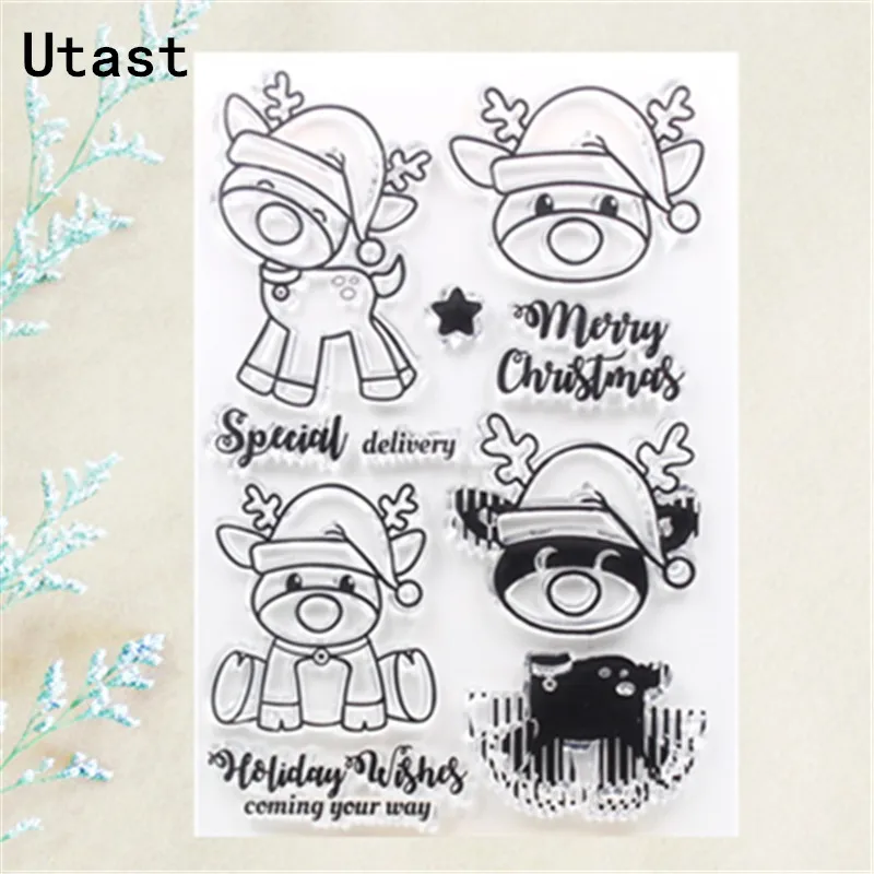 Рождественские праздничные прозрачные силиконовые штампы с оленем/прозрачные