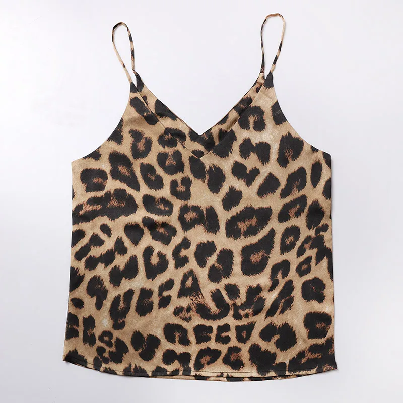 Leopard GareMay Топ женский топик Леопардовый принт Повседневная летняя уличная одежда ремень шелковые бюстгальтеры для женщин глубокий v-образный вырез топы на бретелях жилет - Цвет: Leopard