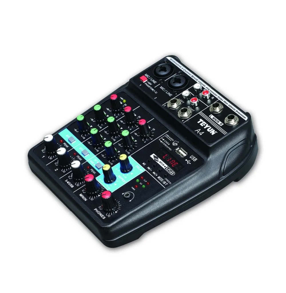 

New Multi-purpose Audio Mixer with Bluetooth Record 4 Channels Input Mic Line Insert Stereo USB Playback Sound Card