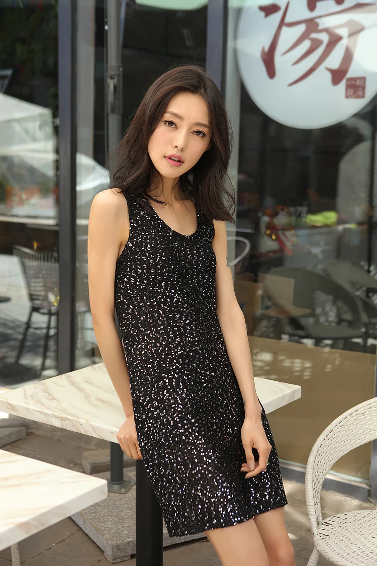 Cakucool женское летнее вязаное платье с блестками, облегающее, Vestido, сексуальное, с большим круглым вырезом, без рукавов, повседневное платье, шикарные вечерние Клубное длинное платье