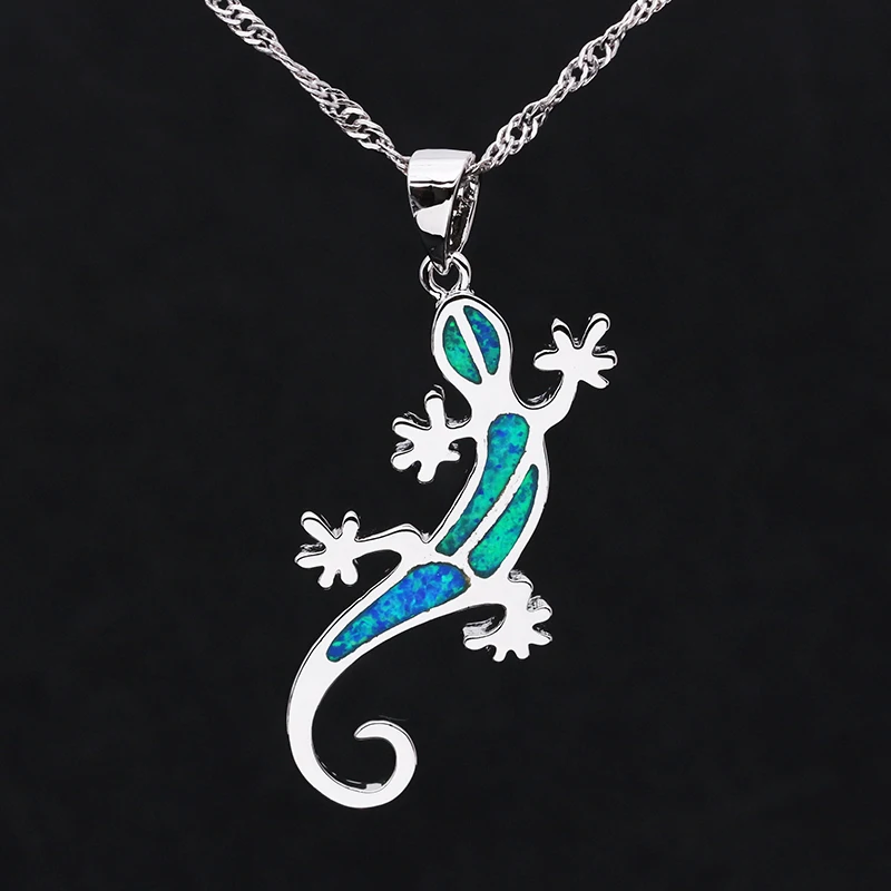 Яркая модная бижутерия в форме геккона с серебряной цепочкой OP003|blue opal pendant|opal