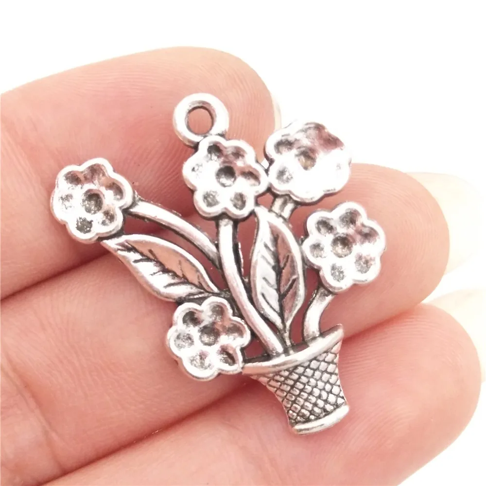 Оптом 30 цинкового сплава сад тема цветок амулеты старинные античные