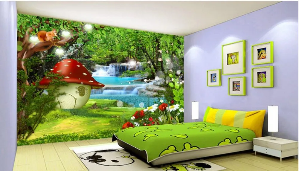 3d фотообои на заказ мультяшная детская комната Фэнтезийный лес украшение фрески