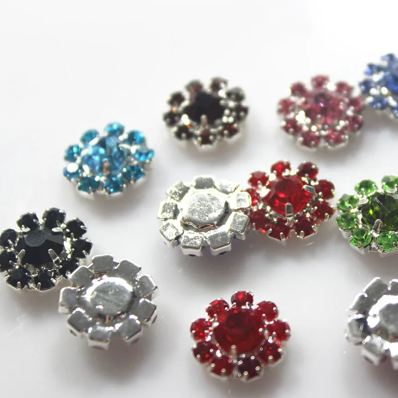 CJSIR 10 шт. 12 мм серебряные металлические пуговицы Стразы с цветком свадебное