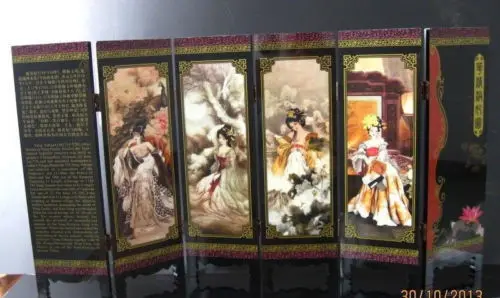 

Exquisite Chinese Classical Lacquer Painting Folding Screen of Beauties is Bathing