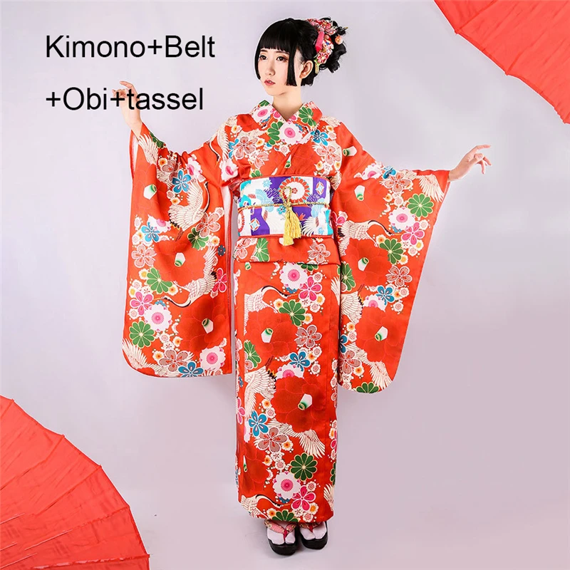 Kimono Haori Traditional Japanse Style Dress for Women Floral Crane Luxury Gesia Asian Clothes Yukata Party Japan Court Cosplay - Цвет: Style 4(4Pcs)