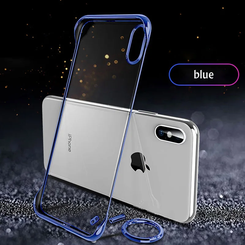Blue Бескаркасное прозрачное покрытие чехол для телефона для iPhone 11 Pro XS MAX XR X модный Ультра тонкий прозрачный жесткий чехол для iPhone 7 8 6 6S P - Цвет: Blue