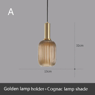 A Cognac glass Nordic Творческий Ретро плиссированные эффект стекло E27 светодиодный подвесной светильник для кухни гостиная спальня ванная комната исследование Ресторан отеля - Цвет корпуса: A Cognac glass