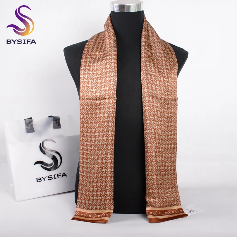 Мужской платок в клетку [BYSIFA] темно-хаки модный длинный шелковый шарф деловом