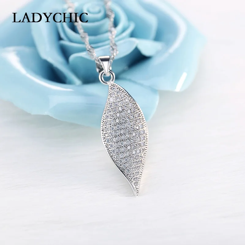 LADYCHIC милый серебряный цвет лист хрустальный кулон для женщин вечерние подарок
