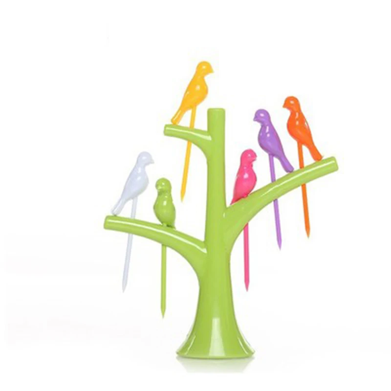 Наборы креативные дерево + Птицы дизайн пластиковые вилки для фруктов 1 Подставка