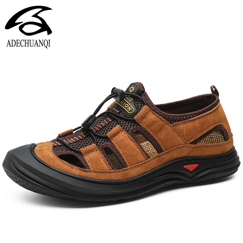 

2019 New Comfortable Handmade Men Sandals Genuine Leather Soft Summer Men's Shoes Retro Sewing Casual Beach Shoes Big Size 38-46
