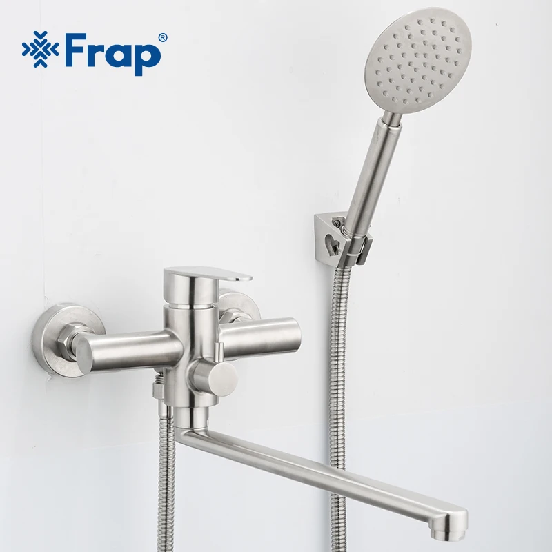 

Frap New Shower Faucets Classic Bathtub Faucet Single Holder Long Nose Stainless Steel Bathroom Faucet Bath Mixer Tap F2248