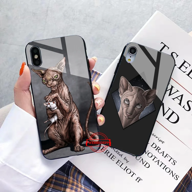 Татуировка сфинкс Cat стекло чехол для телефона Apple iPhone 11 Pro X XS Max 6 6S 7 8 плюс 5 5S