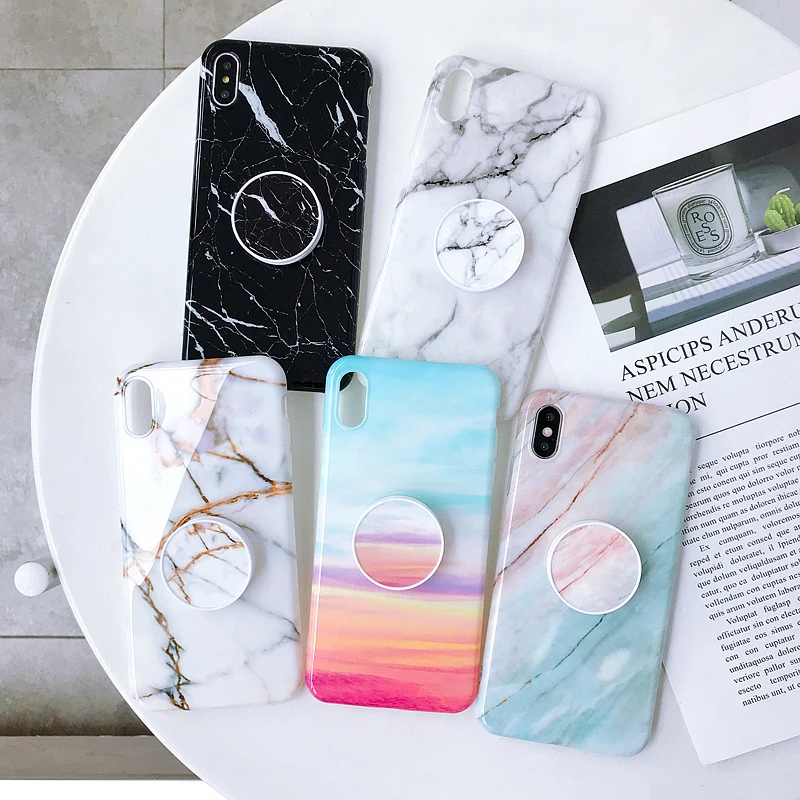 PIXIU Soft Silicone Case For iPhone X Xs Max 6 6s 7 8 Plus Marble Flexible Stand Holder Phone Cover |