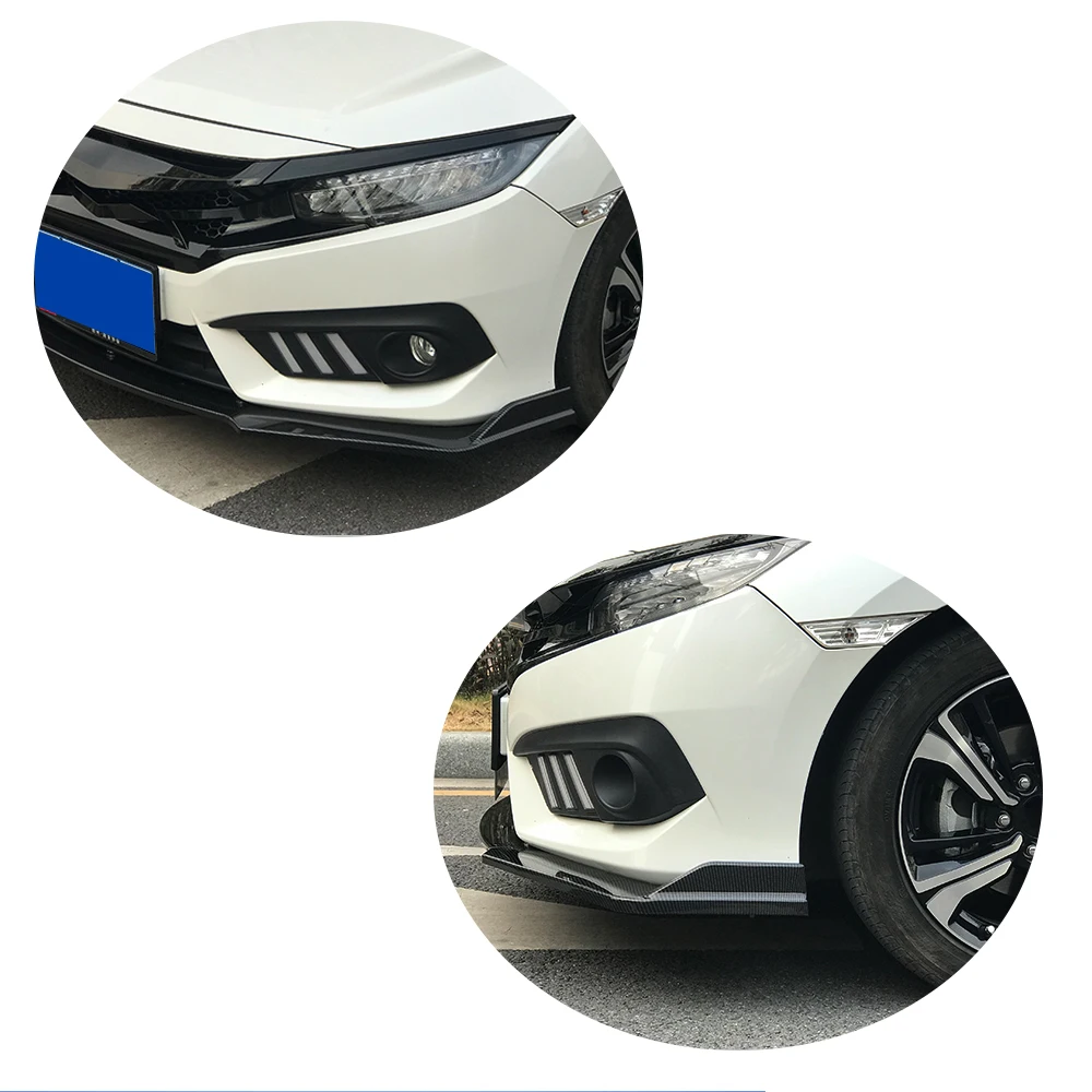 Для Honda Civic 10th Sedan 2016-2018 передний бампер спойлер разветвители PP углеродное волокно