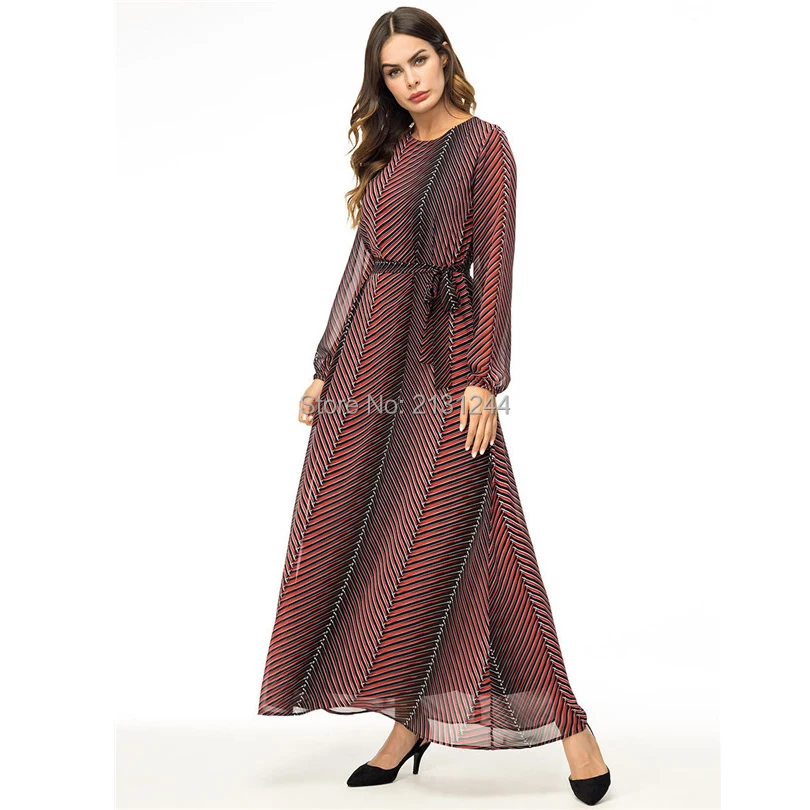 Abaya Vestidos 2018 шифоновое Полосатое Турецкий Арабский мусульманский хиджаб платье