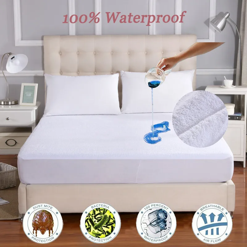 

IRoyal 160X200CM Cotton Terry Mattress Protector Elastic Bed Sheet Waterproof Bed Cover For Foam Matress Cover For Bed Protect