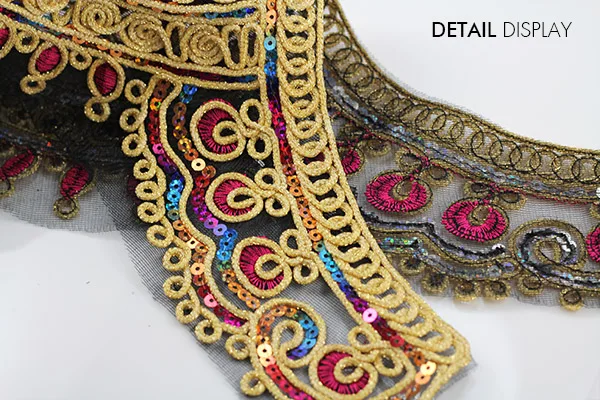 2piece Gold Metallic Lace Neckline Collar Sequin Embroidery Sew on Patches Fabric Applique | Дом и сад
