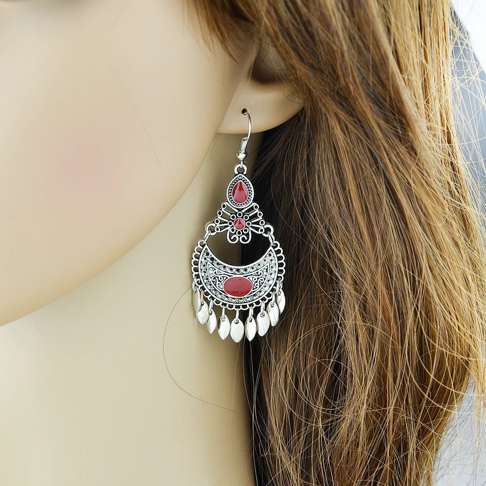 Joywish Винтаж Бохо украшения старинное серебро Цвет Висячие серьги ful эмаль Резные