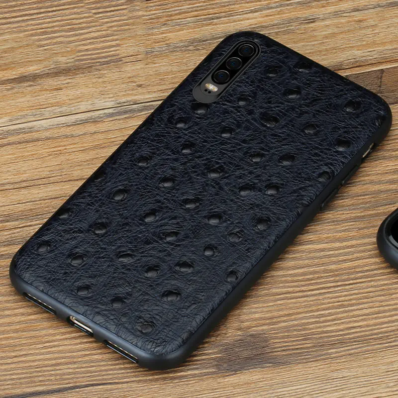 Защитный чехол из натуральной кожи для huawei P30 страусиный зернистый чехол для телефона для huawei P30 pro Lite P20 pro P SMART Honor 8x10 - Цвет: Синий