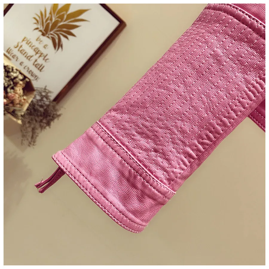 DANCING WINGS Spring Fall Women's Short PU Leather Motorcycle Jackets Pink Black