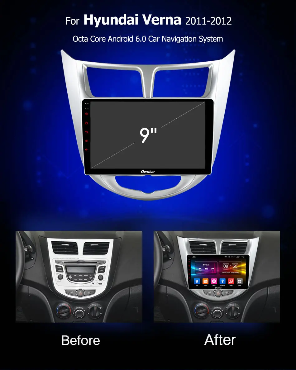 Owice C500 + Android 6 0 Octa 8 core 2G ram 32G rom автомобильный Радио плеер DVD для hyundai Solaris Verna accent 2011