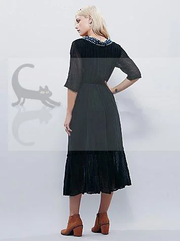 Женское платье с вышивкой Пляжное богемное пикантное глубоким V образным вырезом